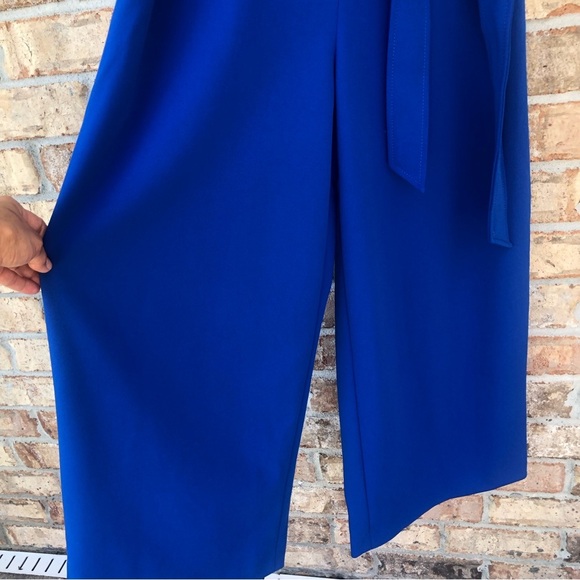Calvin Klein Sleeveless V neck Pockets Belted Wide Leg Jumpsuit Royal Blue 4 - Picture 3 of 13